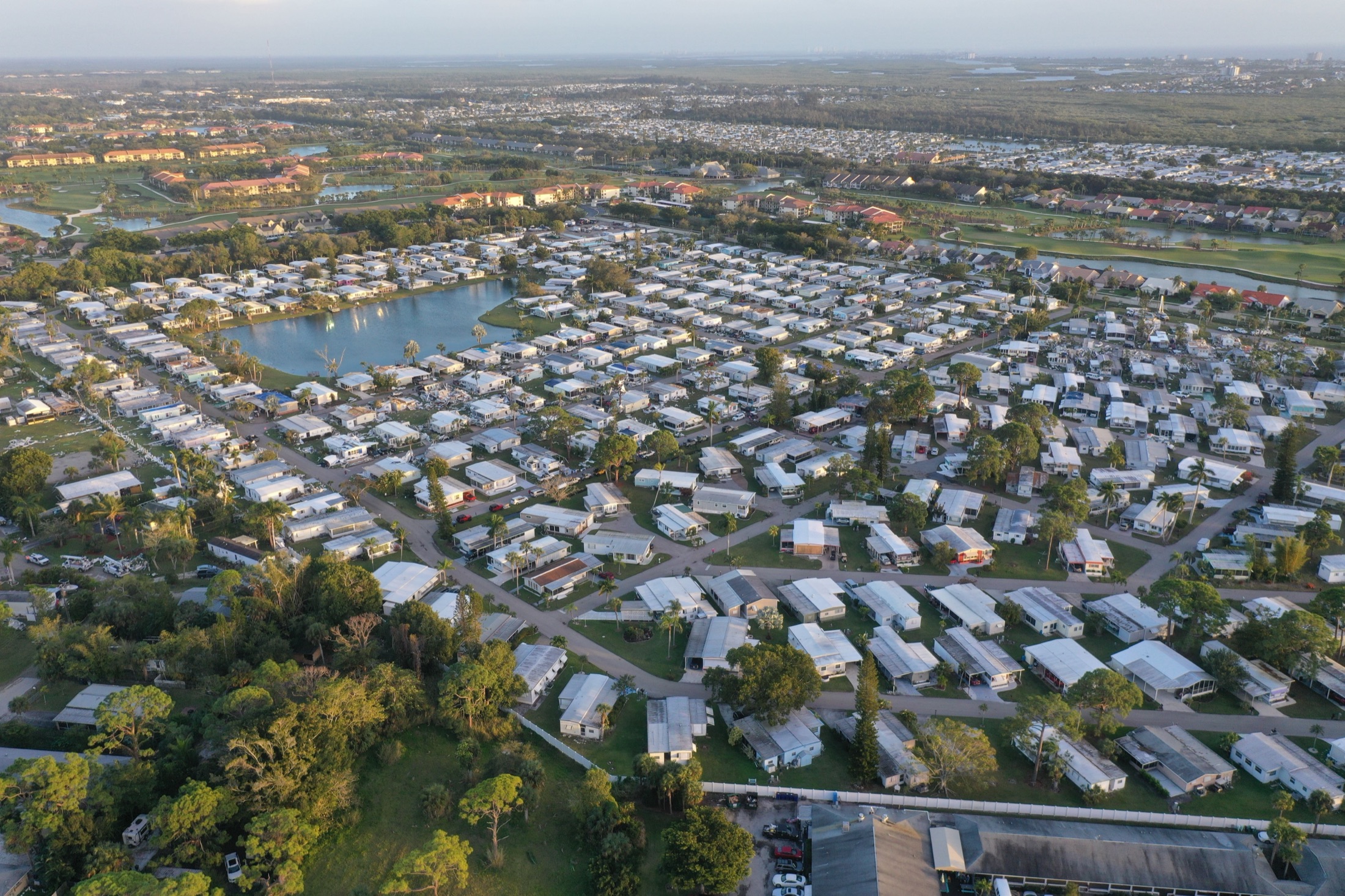 Aerial view of a manufactured home community